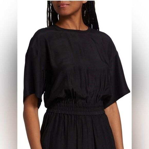 NWOT ATM Anthony Thomas Melillo 100% Silk Elastic Waist Black Jumpsuit SZ Small - Picture 7 of 15